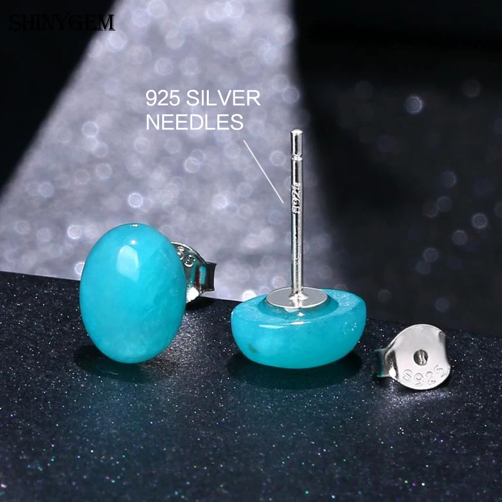 Модные элегантные серьги гвоздики ShinyGem 7 9 мм бледно голубые Овальные амазонита