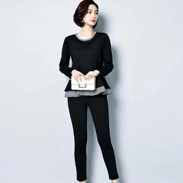 Женский комплект 2 шт. наряды одежды размера плюс большой 3xl 4xl 5xl черный топ и