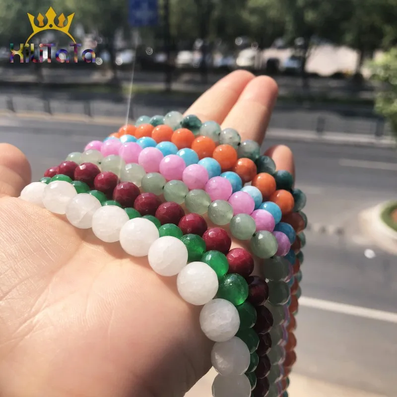 Natural Faceted Chalcedony Jades Stone Beads Colorful Round Spacer For Jewelry Making DIY Bracelet Ear Studs Accessories | Украшения и