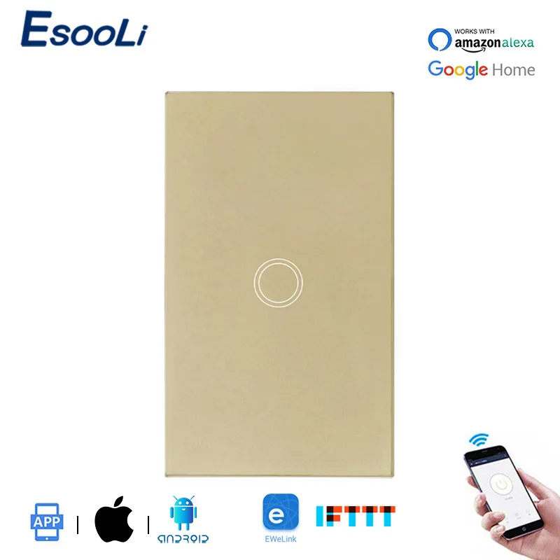 Настенный сенсорный выключатель EsooLi стандарт США 1 банда управление Ewelink не требуется нейтральный провод
