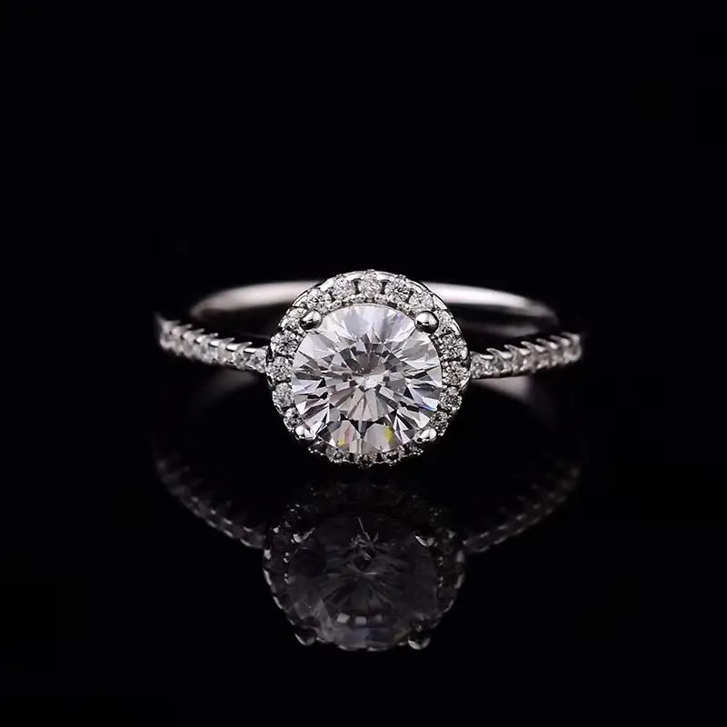 

Moissanite Engagement Rings 0.5ct-2ct Micro-mosaic Round S925 Sterling Silver White Gold Plated Women Fine Jewelry