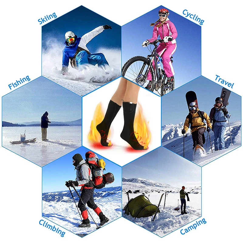 1 Pair Warmer Socks 3V Electric Heating Socks Cotton Double-layer Thermal Rechargable Battery Electric Heated Socks Sports Socks