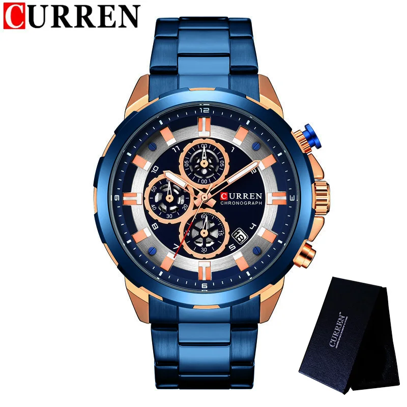 Часы CURREN Мужские с хронографом спортивные брендовые роскошные стальные наручные
