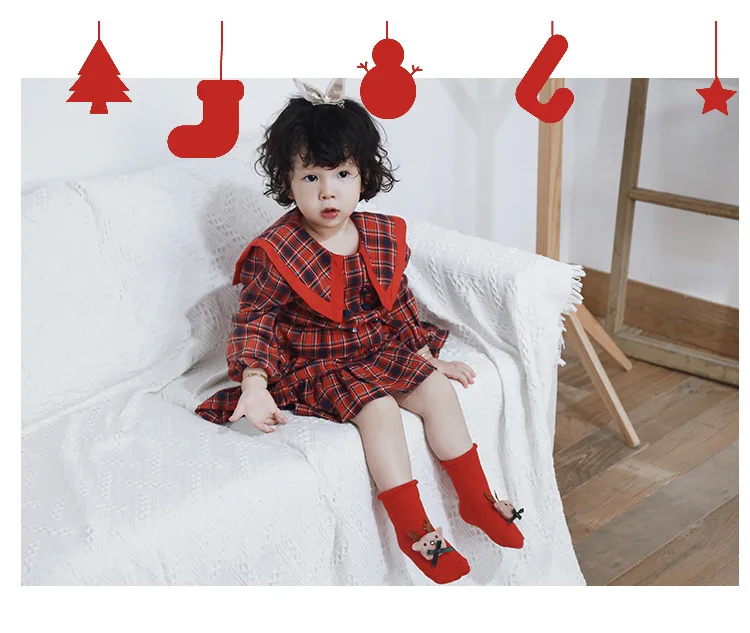 Новые зимние нескользящие носки для малышей теплые хлопковые носки-тапочки для мальчиков и девочек Рождественские плотные Носки с рисунком аксессуары для детской одежды