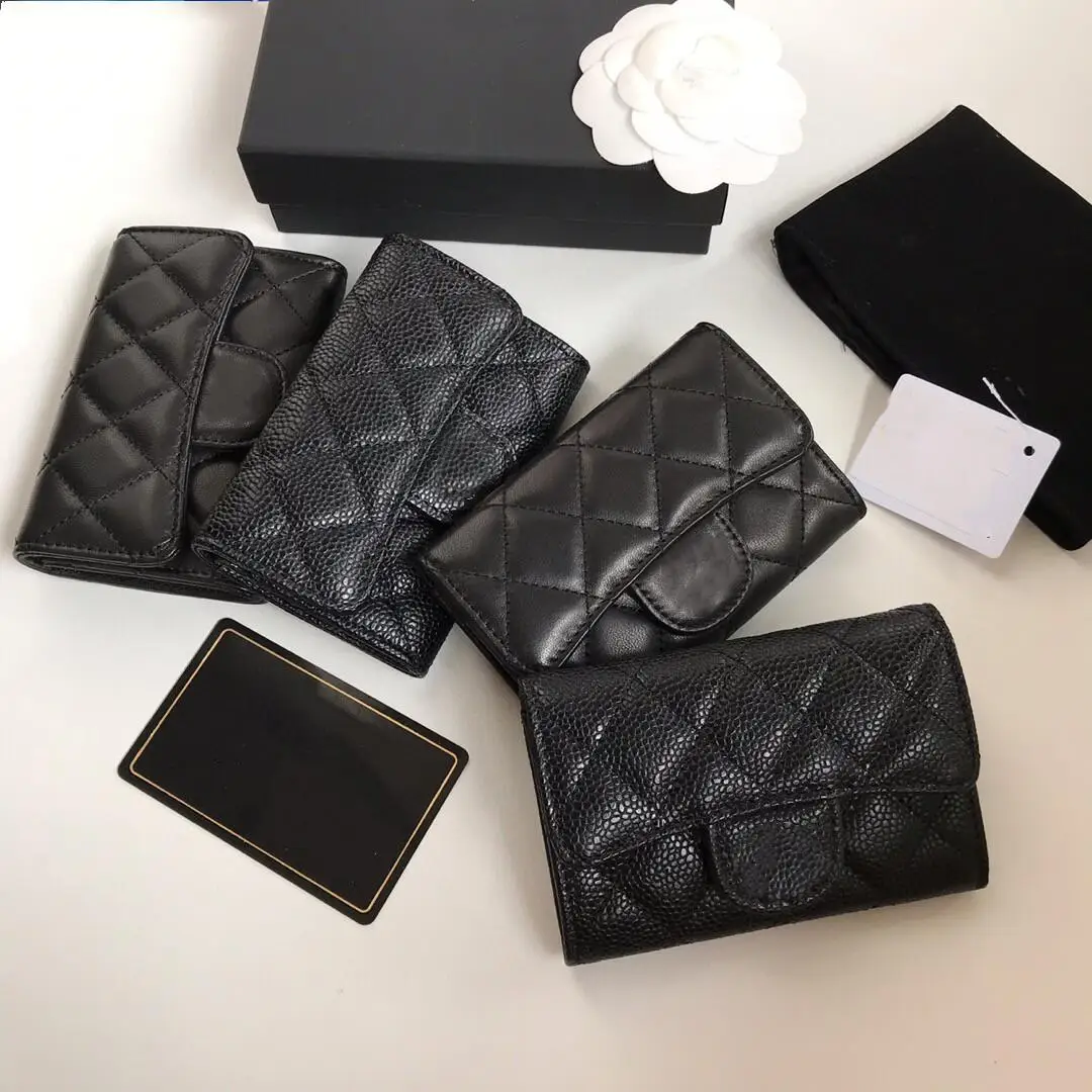 

Fast Delivery of Luxury Brand High Quality Classic Black Ladies Bag Fashion Sheepskin Business Card Holder Caviar Wallet
