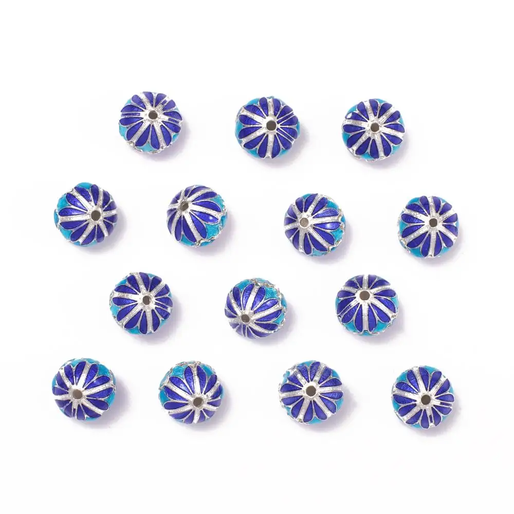 Эмалированные синие Бусины подвески с лотосом 2 шт. Перегородчатые цветы для