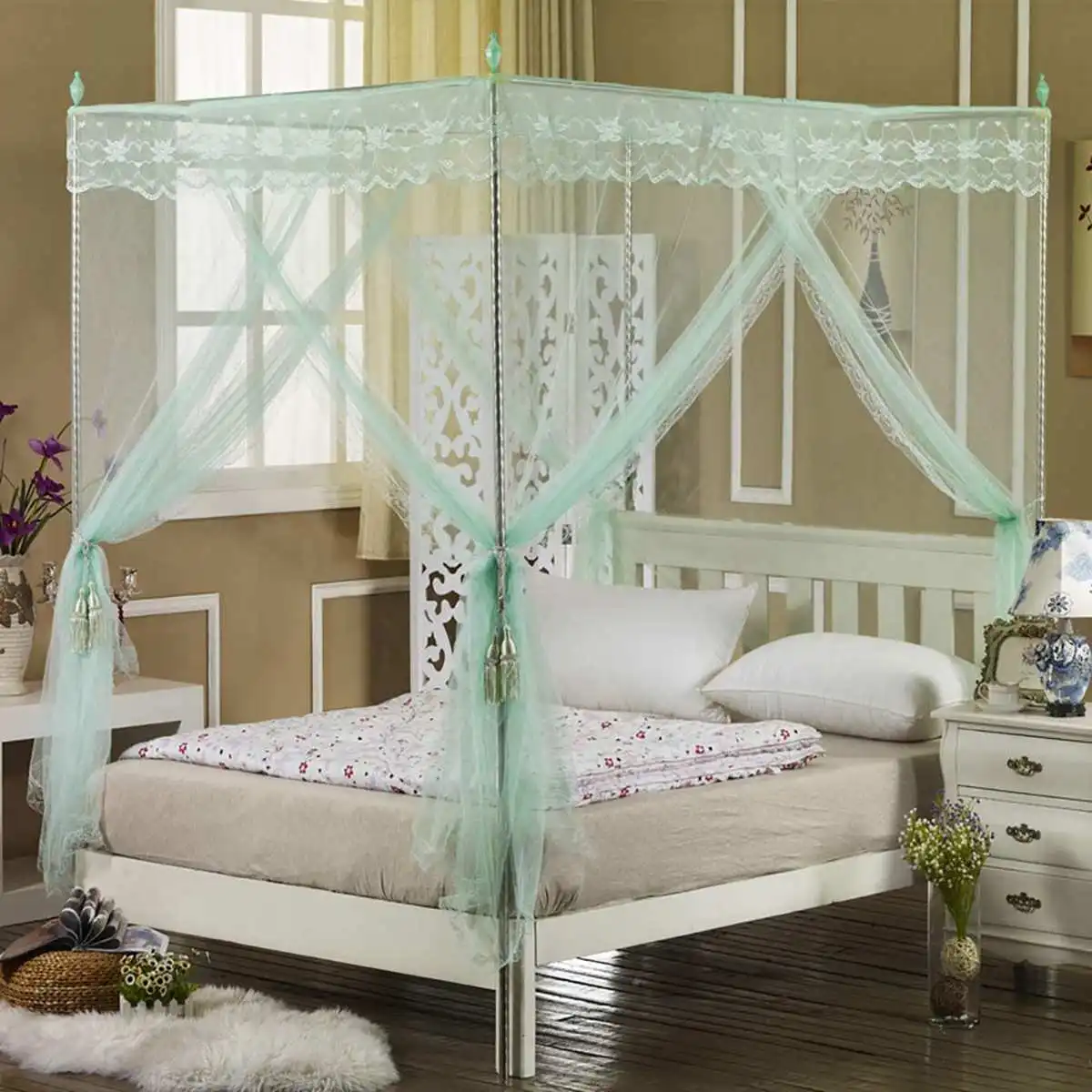 4 Corner Post Bed Canopy Mosquito Netting Bracket No Net | Дом и сад