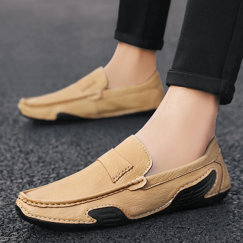 Лоферы мужские из натуральной кожи брендовые модные уличные туфли для