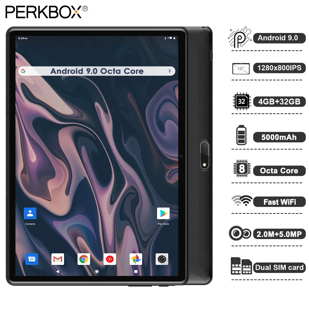 Планшет Perkbox 10 дюймов Восьмиядерный Wi-Fi 4G фаблет Android 9 0 планшеты 4 Гб ОЗУ 32 ГБ