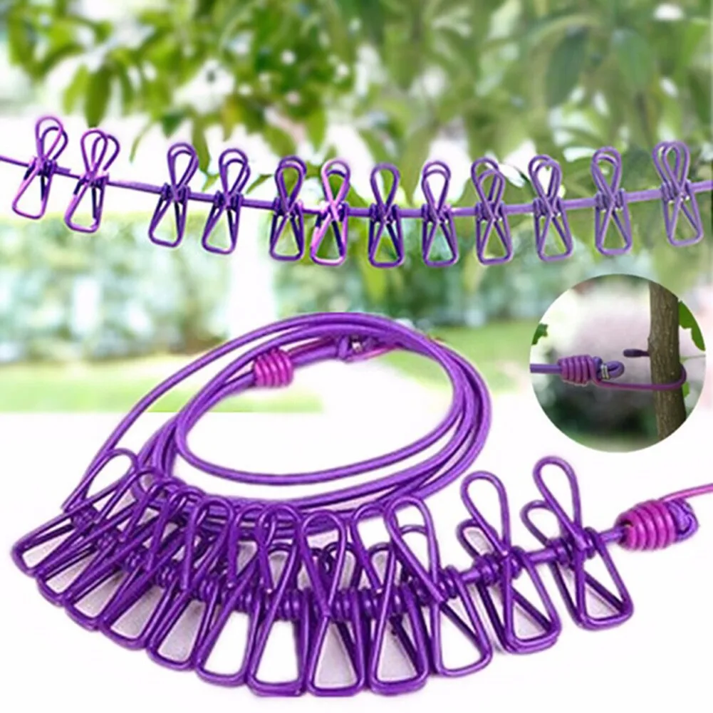 

340cm Multifunction Drying Rack Clothes Line WIth Clips Portable Retractable Clothesline Outdoor Camping Traveling Accessories