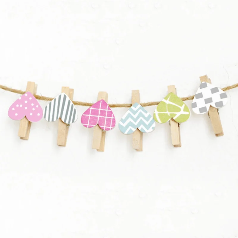 Мини красочные сердце деревянный зажим офисные принадлежности фото Памятка крюк