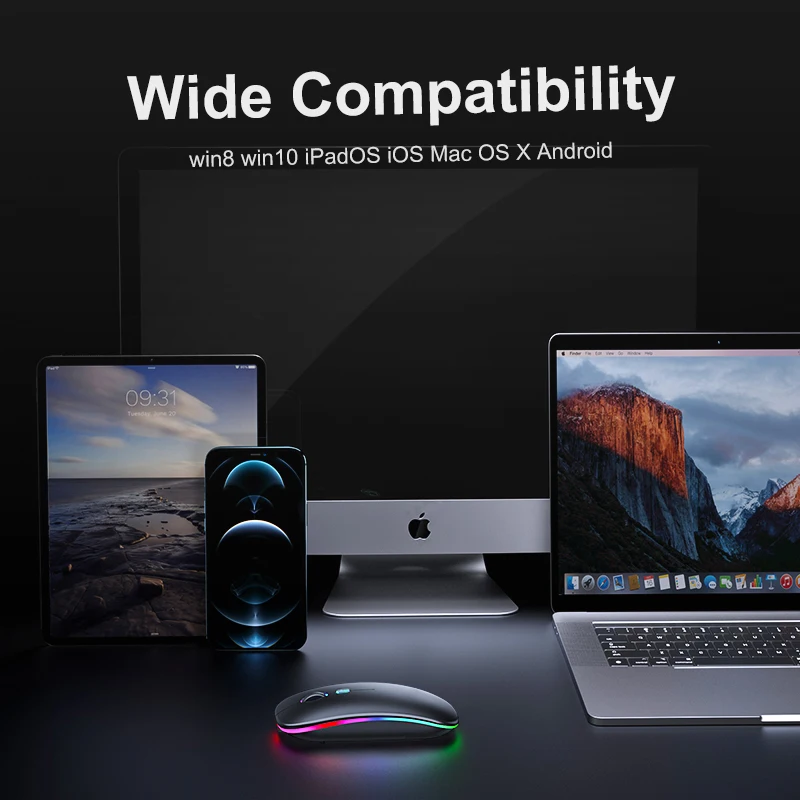Беспроводная мышь Bluetooth для компьютера перезаряжаемая USB Mause RGB Бесшумная