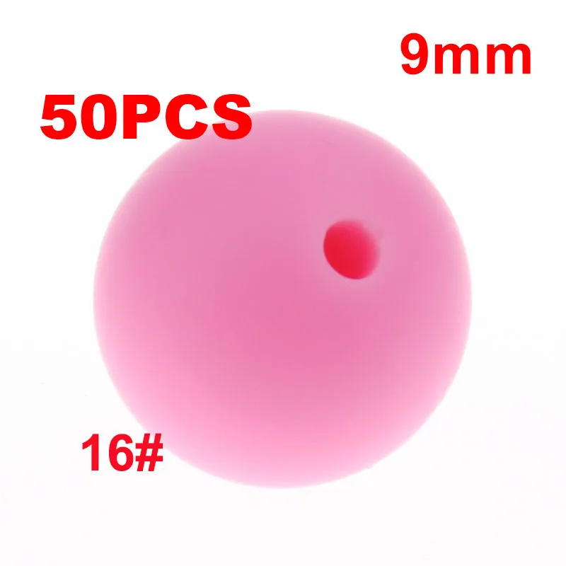 16 Pink QHBC 50 шт. Силиконовые Круглые Бусины 9 мм Жемчуг Bpa бесплатно жевательные Детские Прорезыватели ожерелье аксессуары цепочка для соски DIY Уход игрушка Kralen - Цвет: 16 Pink