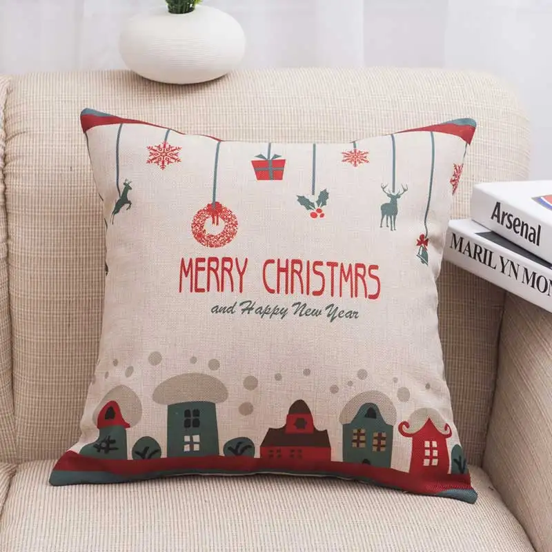 

Santa Claus Deer Series Linen Blend Pillowcase Cushion Fabric Home Sofa Christmas Decor Pillow Cover THIN889