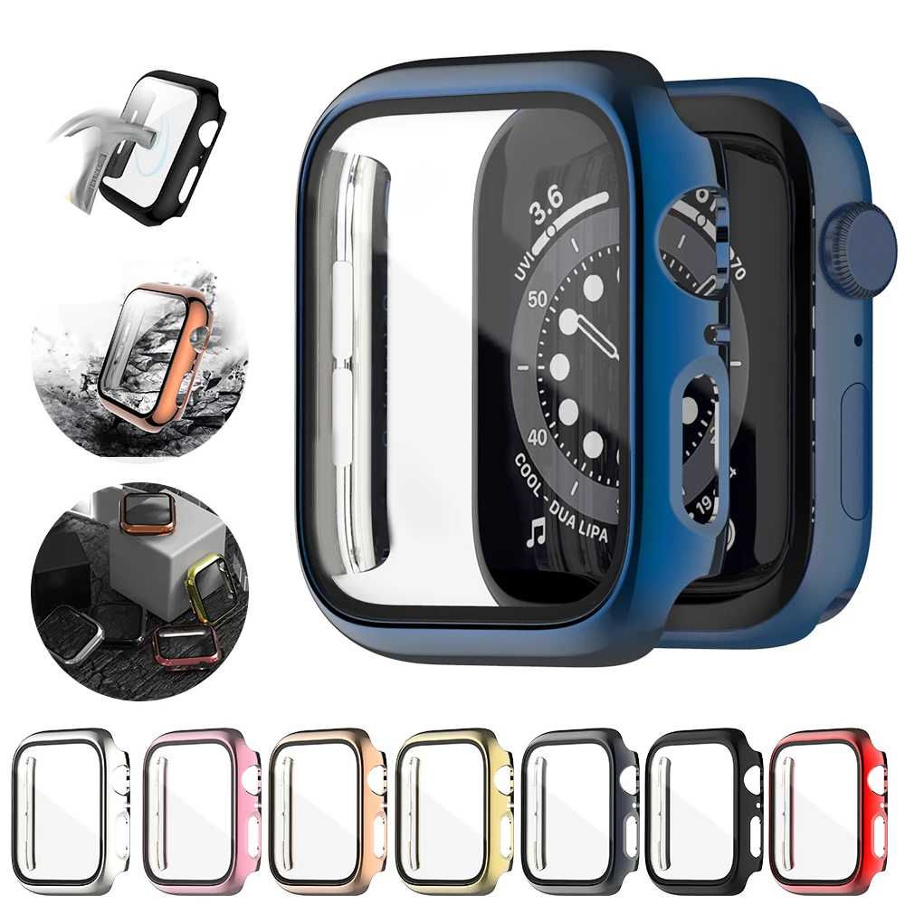 

Glass+Case for Apple Watch 45mm 41mm 44mm 40mm 42mm 38mm Full Cover Screen Protector for iWatch SE 7 6 5 4 3 2 1 Accessories