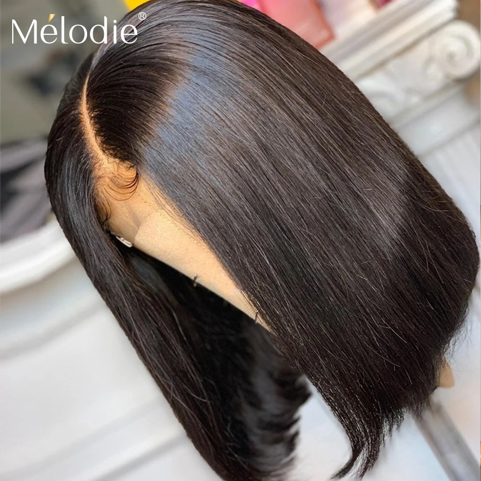 Melodie OneCut волосы 13X1 T часть кружева передняя короткая боб парик бразильские Прямые