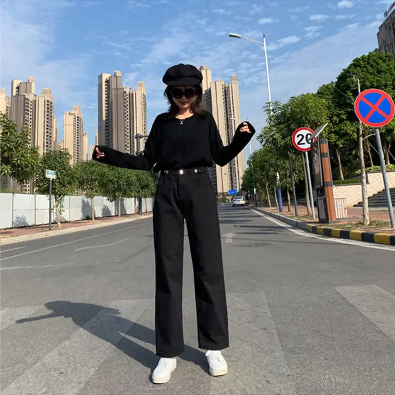 

Straight jeans women's 2021 spring and autumn new high waist slim elegant Hong Kong draping loose wide leg daddy pants