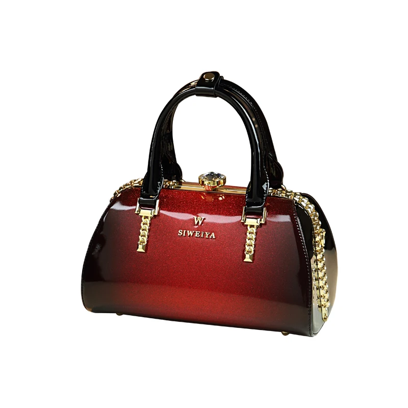 

Fashion Top Handle Bag High Quality Panelled Women Patent Leather Handbags Famous Brand Boston Clutch Bag Ladies Leather Handbag