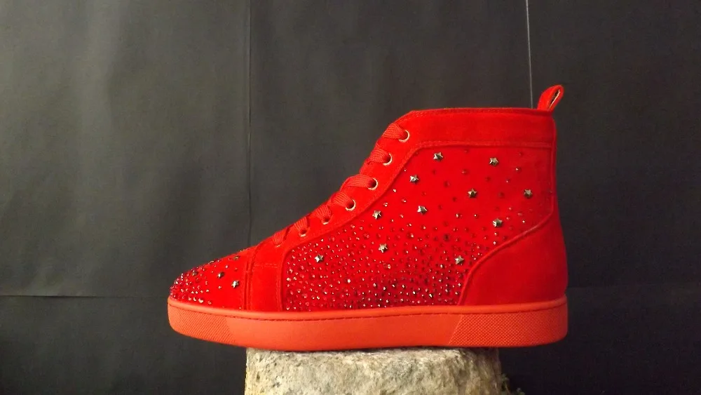 

Luxury Designer Suede Leather High Top Sneakers for Men Women Red Bottom Leisure Walking Outdoor Fashion Casual Skate Flat Shoes