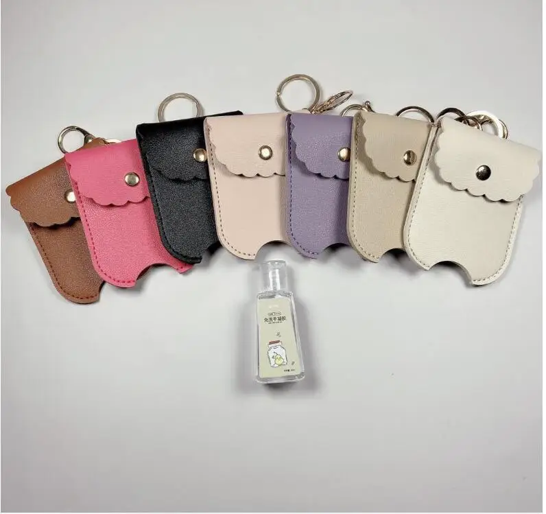 للبيع بولي Leather الجلود زجاجة معقّم اليدين حامل مع فارغة إعادة الملء قابلة لإعادة الاستخدام زجاجات المعصم مفتاح سلسلة اليد قوارير الصابون حامل #4301