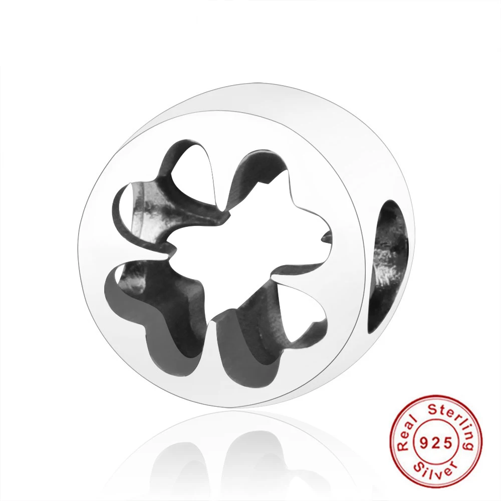 

Authentic 925 Sterling Silver Charm Openwork Clover Smooth Beads Fit Pandora Bracelet DIY Bracelets & Bangle Jewelry Making Gift