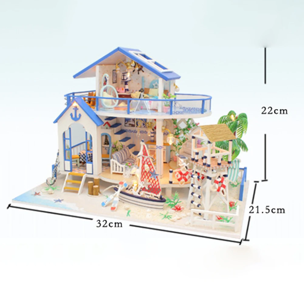 

DIY Mini Cabin Wooden Model Doll House Sea View Villa Blue Ocean Legend Cross-border Wooden 3D Model Assembled Toy Gift