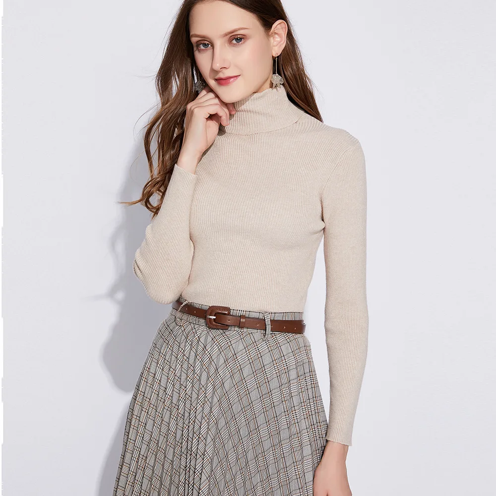 Свитер женский осенне-зимний вязаный с высоким воротом | Женская одежда