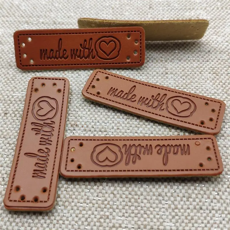 

20Pcs Hand Made With Love Labels Tags For Clothes Handmade PU Leather Labels DIY Hats Bags Sewing Tags Garment Accessories