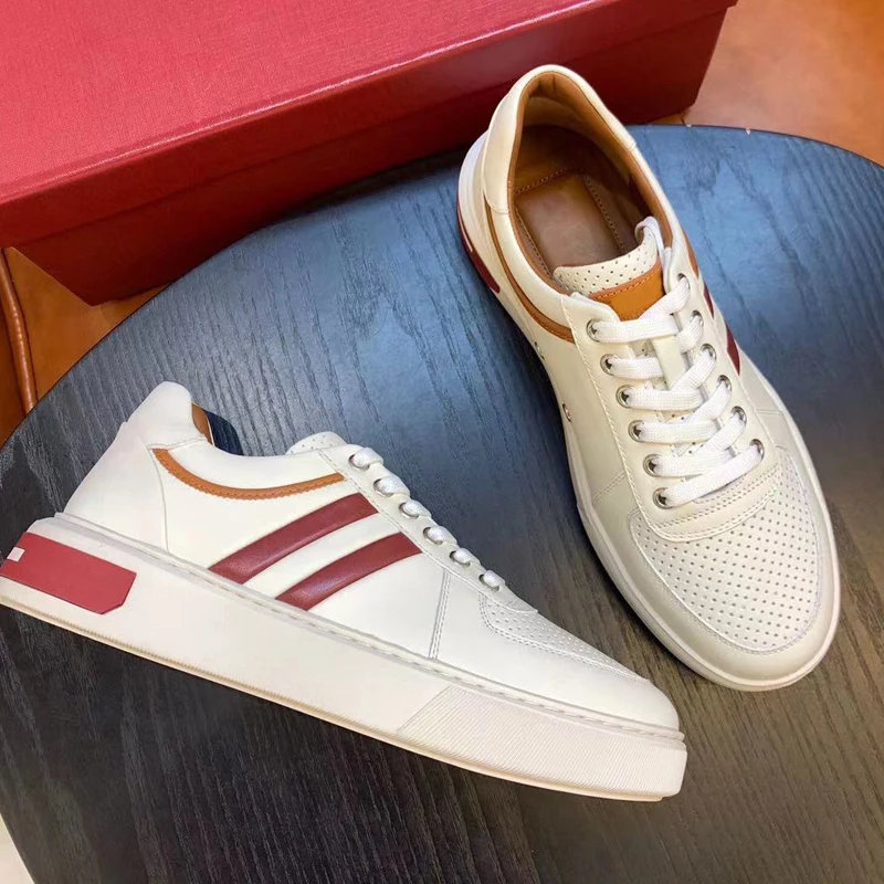 

Дизайнерские брендовые кожаные кроссовки, Высококачественная простая модная мужская обувь из телячьей кожи в полоску с украшением