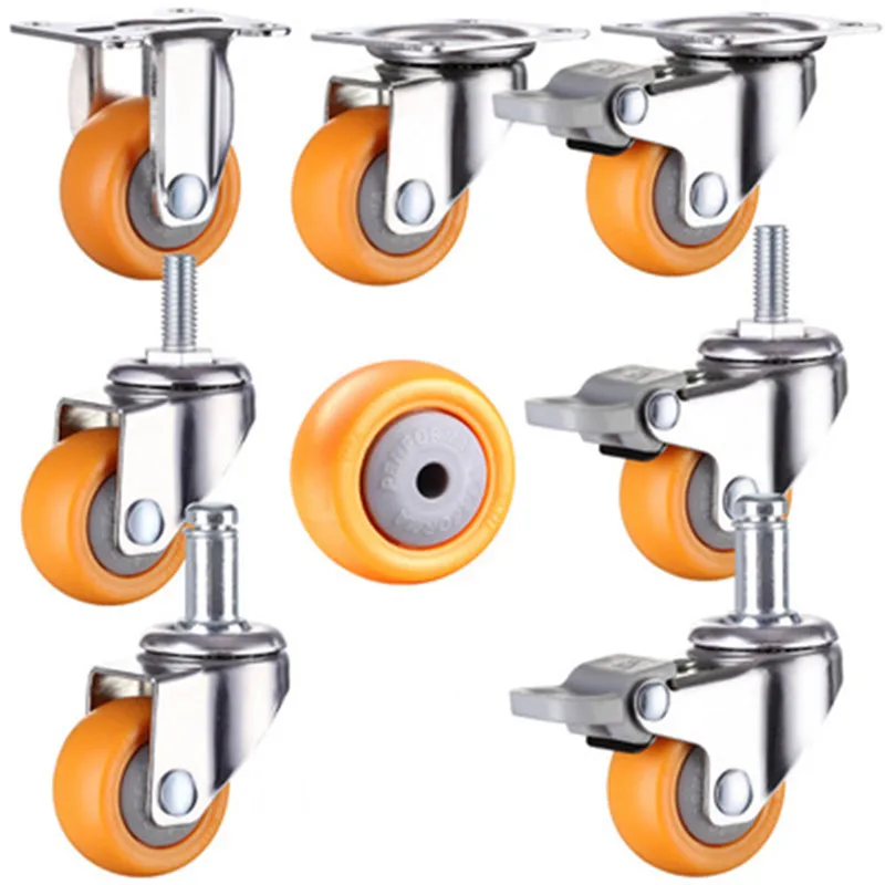 

1/1.25/1.5/2 Inch 360 Degree Furniture Casters Wheels Orange Swivel Castor Trolley Nylon No Noise Wheel Heavy Duty 1/4PCS