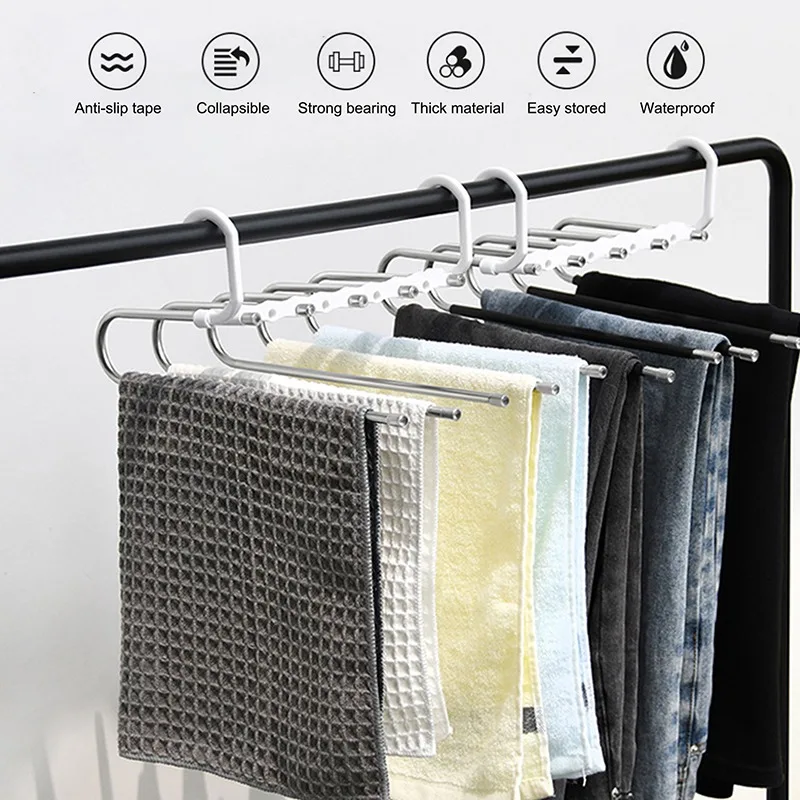 

5 in 1 Pant Rack Hanger for Clothes Organizer Multifunction Shelves Closet Storage Organizer StainlessSteel Magic Trouser Hanger