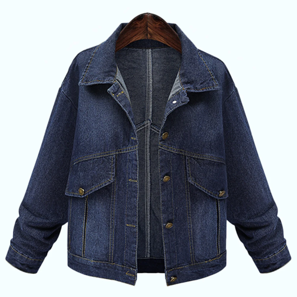 Женское джинсовое пальто с большими карманами свободного покроя|Женские куртки|