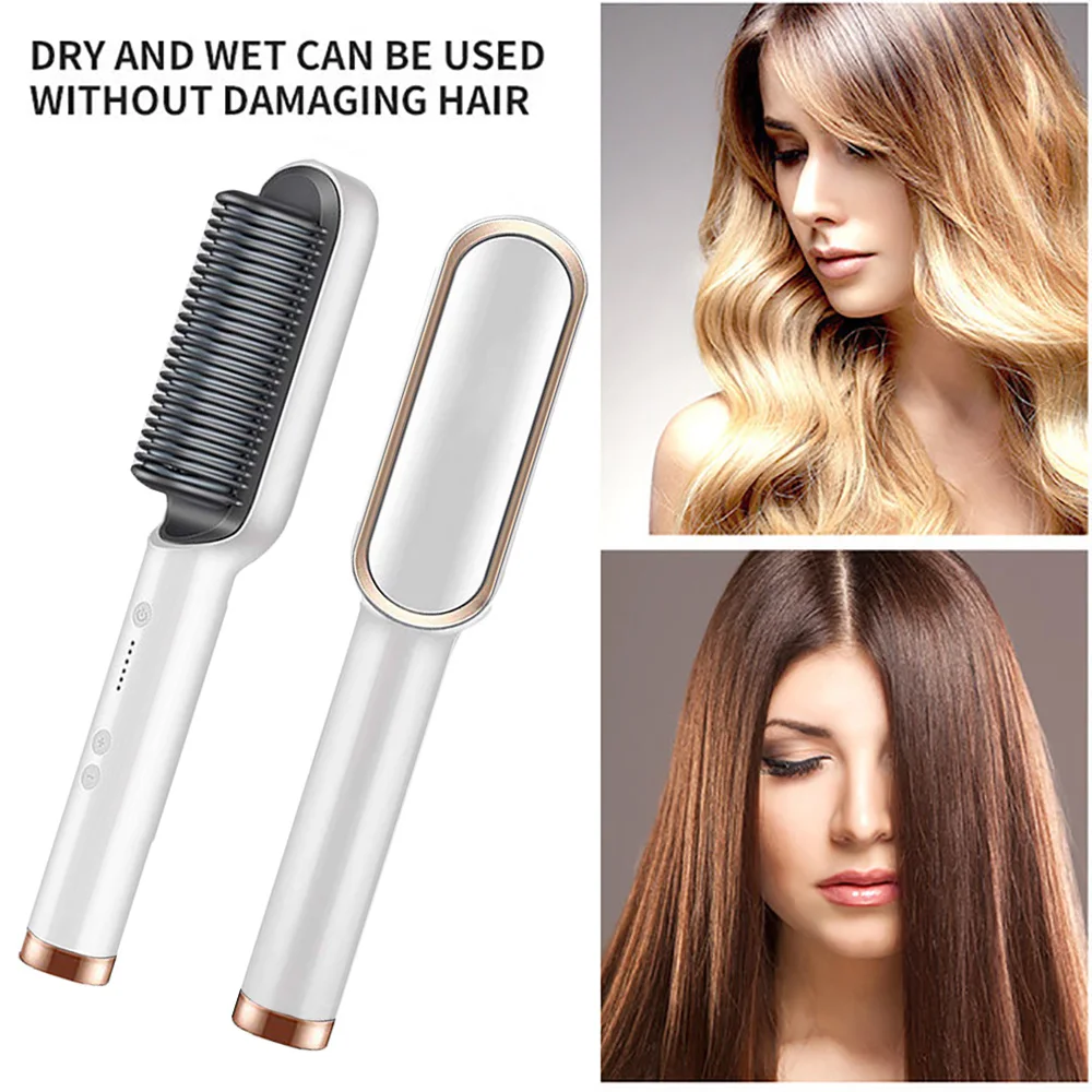 

Professional Hair Straightener Tourmaline Ceramic Heated Comb Hair Curler Brush Multifunctional Hair Comb Hair Iron Styler