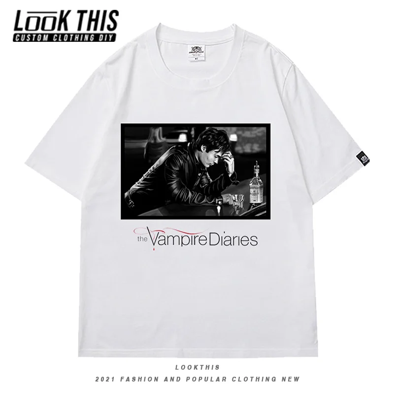 

90s Loose Tees The Vampire Diaries Dark Girls T-shirt Womens Oversize Harajuku Print Top Streetwear Female Teen T-shirt Street