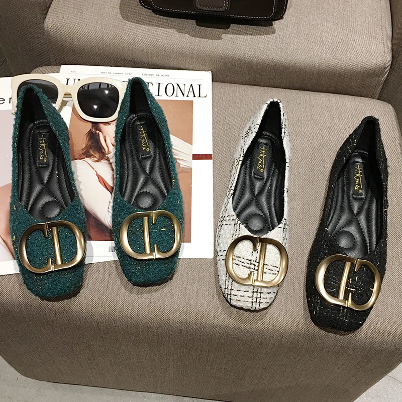 Брендовая обувь с пряжкой Женские балетки на плоской подошве Модельные Мокасины