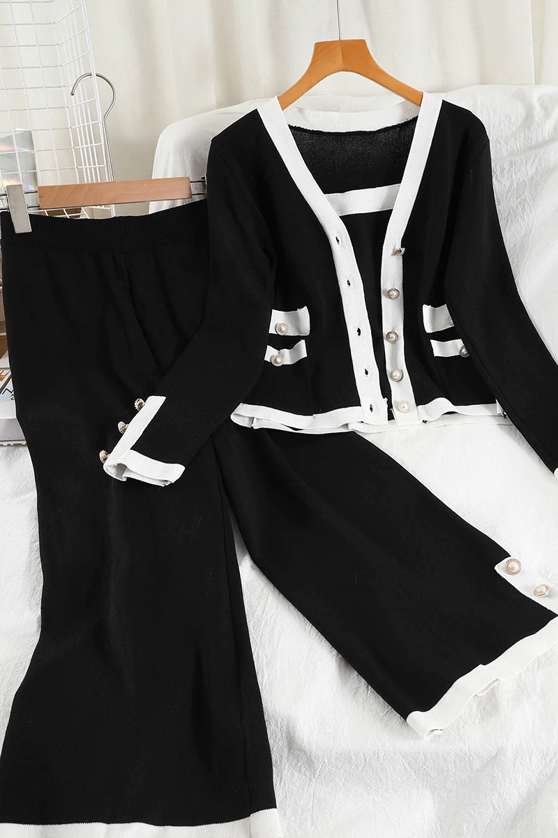 

V926 New Product Spring and Autumn Fashion Suit Short Bottoming Suspenders Wide-leg Cropped Trousers Three-piece Suit Women