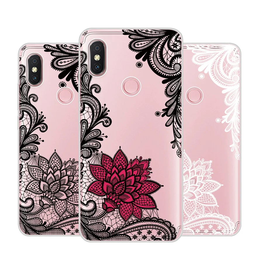 Ультратонкий кружевной чехол для телефона с цветочным рисунком прозрачный
