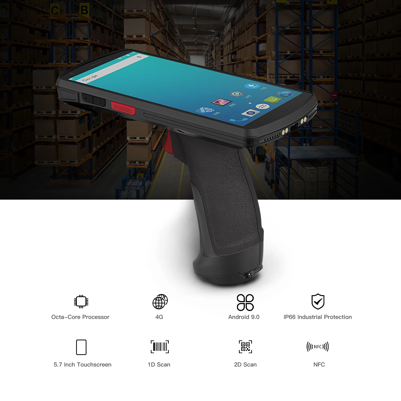 Aibecy Android 9.0 PDA Handheld POS Terminal 1D/2D/QR Barcode Scanner UHF Reader Data Collector Inventory Machine 4G WiFi BT