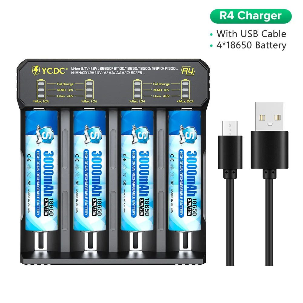 YCDC 2/4 слотов USB зарядное устройство умная Зарядка 18650 26650 14500 AA AAA с шт. Высокая