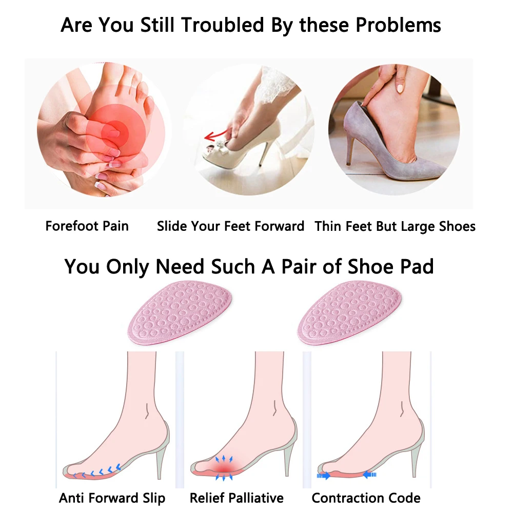 Breathable Forefoot Pads for Shoes Inserts Women High Heels Memory Foam Sponge Massage Shoe Cushion Pain Relief Foot Care Pad