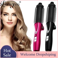 curling iron brush foldable anti scald ceramic negative ion hair curler straightener hot brush comb for women girls gift