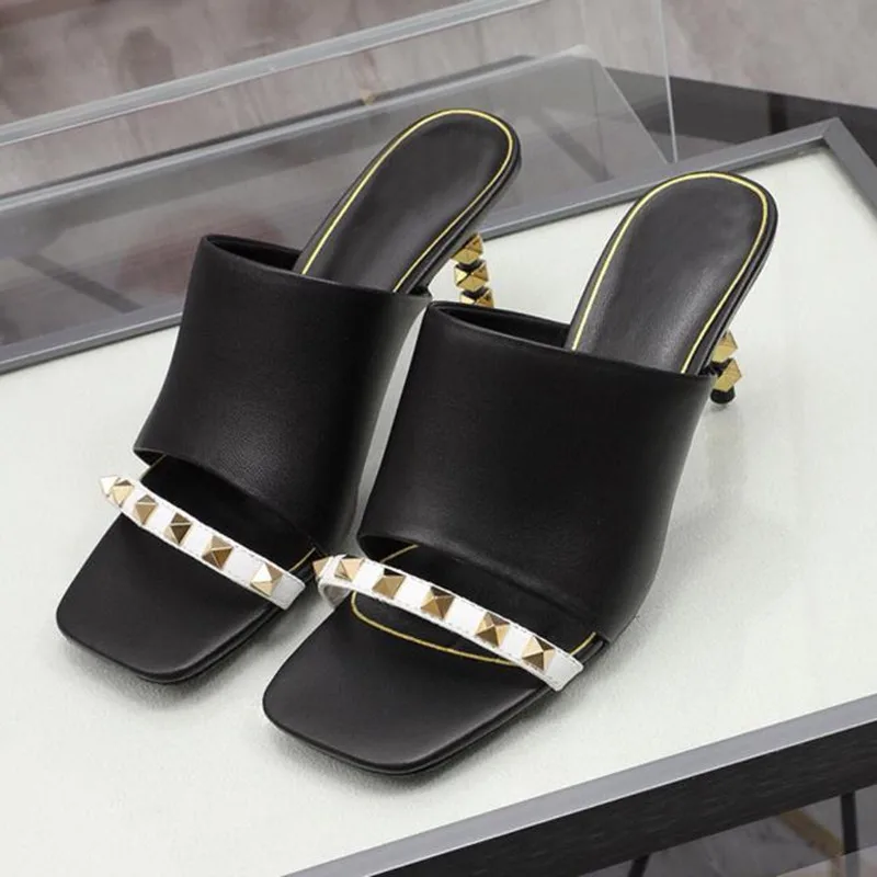 

Spring/Summer 2021 New Women's Shoes Stiletto Rivet Sandals Fashion Sexy High Heels Ladies Wear Slippers Red Dress Shoes Slides