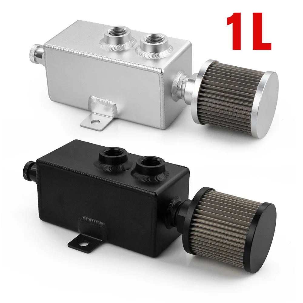 

1L Universal Car Aluminum Oil Catch Can Tank Silver Black Fuel Tanks with Breather Filter Drain Tap 1LT Baffled RS-OCC010