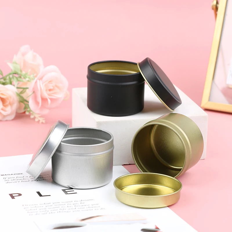 

Round 2Oz Round Metal Tin Box Candle Tin Black Gold Silver Jar Storage Empty Pot Plain Screw Top Cans Cream Cosmetic Container