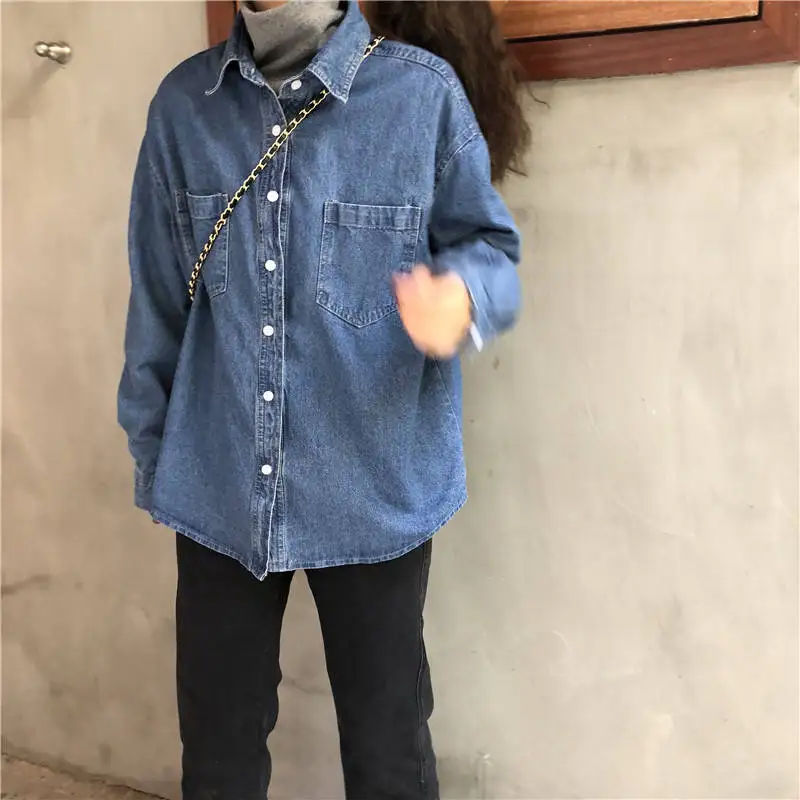 

Jackets Women New Korean Denim Shirt Solid Denim Jacket Jeans Student Casual Bomber Coats Female Harajuku Streetwear Outerwear