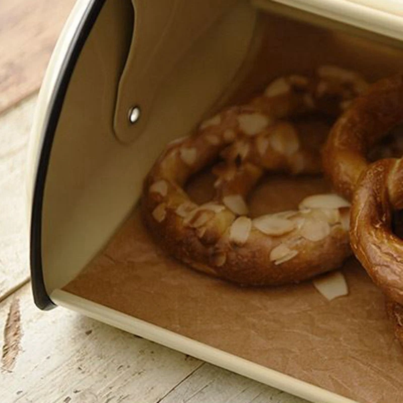 

Vintage Bread Box Storage Bin Rollup Top Light Gray Small Powder Coated Bread Iron Snack Boxes For Kitchen Home Decor Snack Boxe