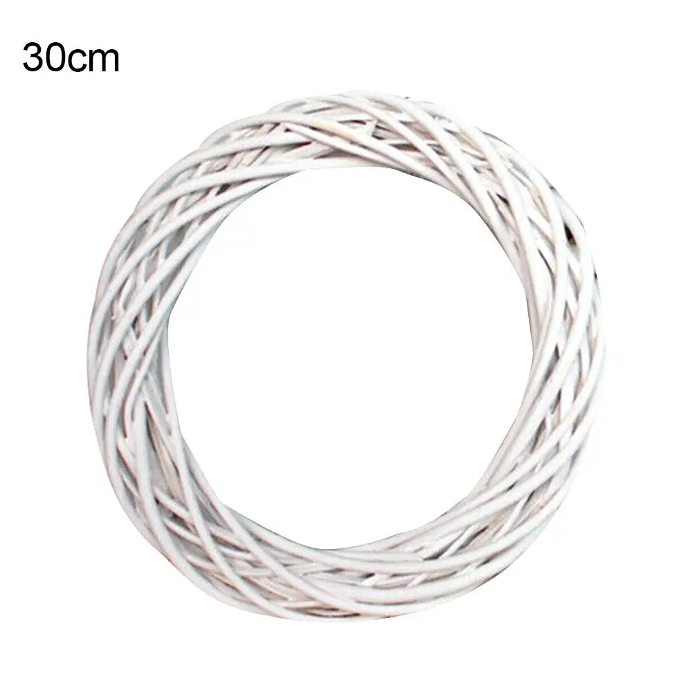 

White Garland Wicker Round Design Christmas Tree Rattan Wreath Ornament Vine Ring Decoration Home Party Hanging Flower Craft