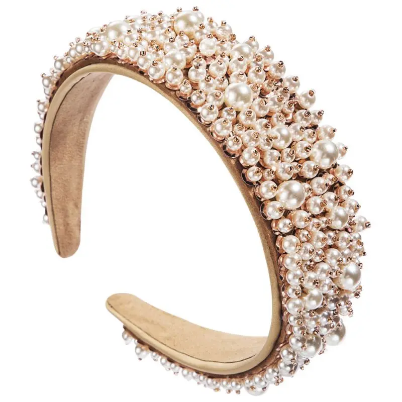 

Women Baroque Style Wide Headband Luxurious Pearl Hair Hoop Prom Hair Band