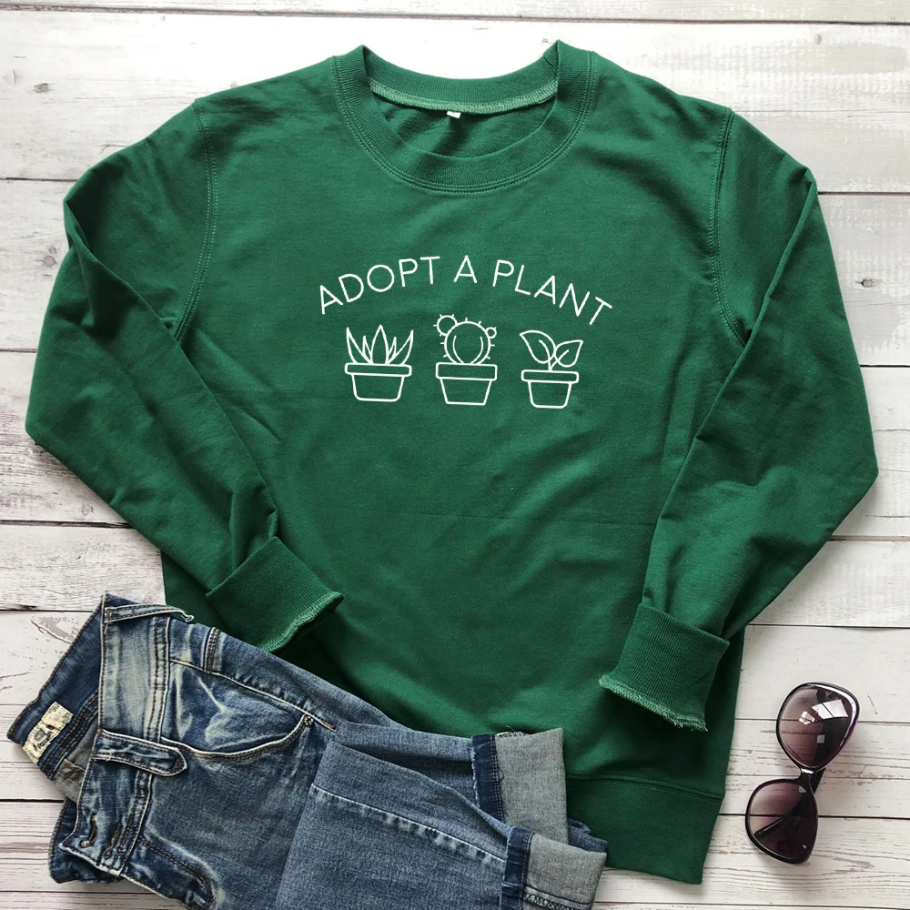 

Adopt A Plant Vegetarian Sweatshirt Cute 90s Plant Lady Gift Pullovers Funny Women Graphic Gardening Vegan Sweatshirts Outfits