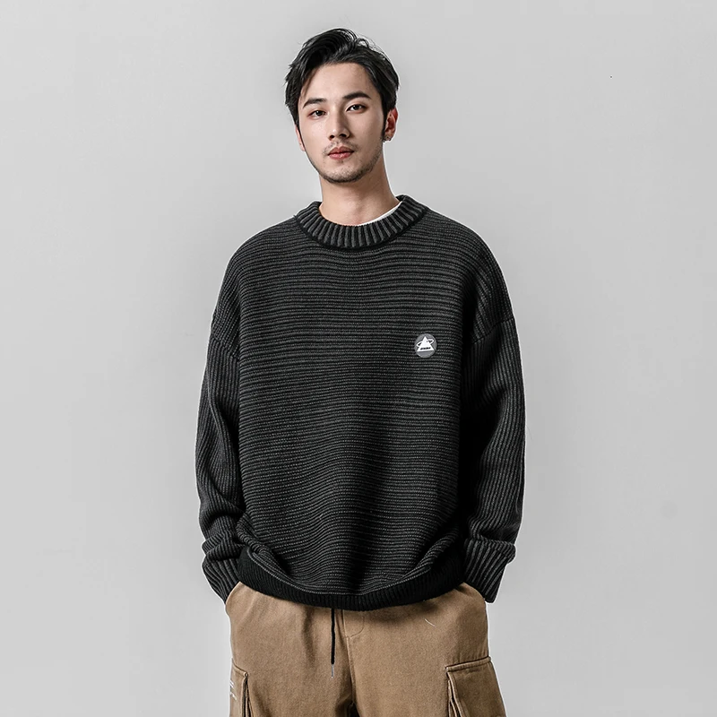 Winter Thick Warm Sweater Men Turtleneck Irregular Stripe Sweaters Loose Fit Pullover Sueter Hombre Knitwear Black Long Sleeve | Мужская